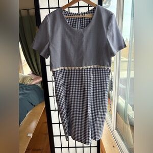 Vintage Navy and White Gingham Midi Dress